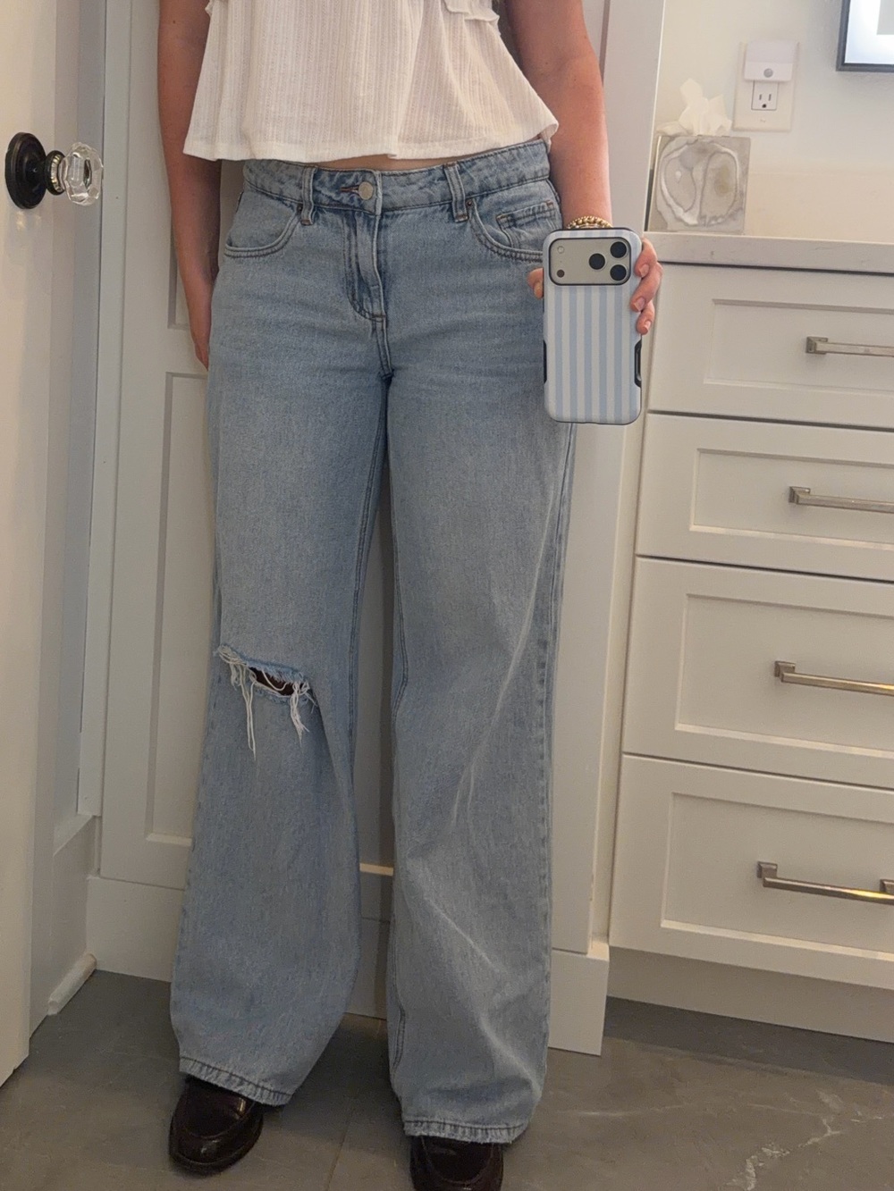 RSQ Light Blue Wide-Leg Distressed Jeans